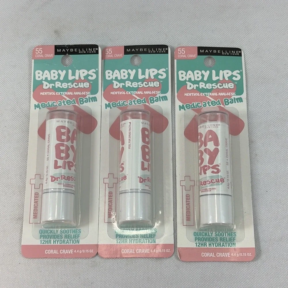 Maybelline Baby Lips Medicated Lip Balm Lot of 3 New Sealed Dr Rescue Coral Cave
